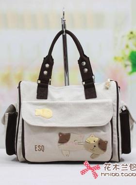 【ESQ正品】纯棉帆布女包可爱猫手拎斜挎两用女包*70902