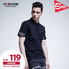 Viishow2015 summer styles fashion Paul rivet pattern short sleeve POLO shirts men's Black Polo