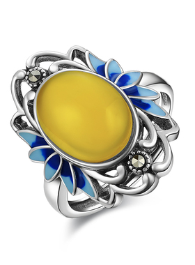 沁缘925银镶嵌玉髓生日礼物女戒