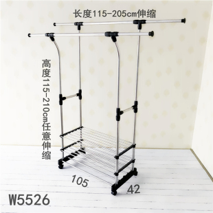 晾衣架 落地不锈钢室内单杆阳台简易伸缩加厚晒毛巾架子双杆弧形