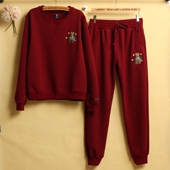 两件套卫衣休闲套装 女运动服女装 女 加绒加厚刺绣纯棉运动套装 冬装