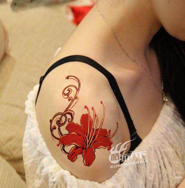 酷玩天下纹身贴刺青遮瑕 彼岸花开-蔓珠沙华防水女纹身贴纸