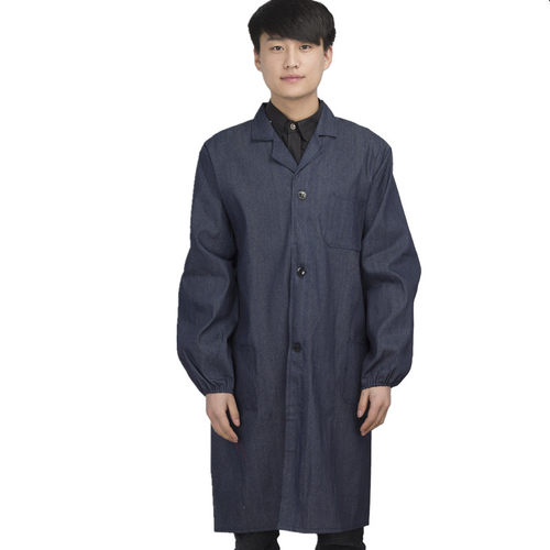 工作服男装大褂牛仔劳保服春夏长袖款搬运耐磨汽修耐脏蓝罩衣印字