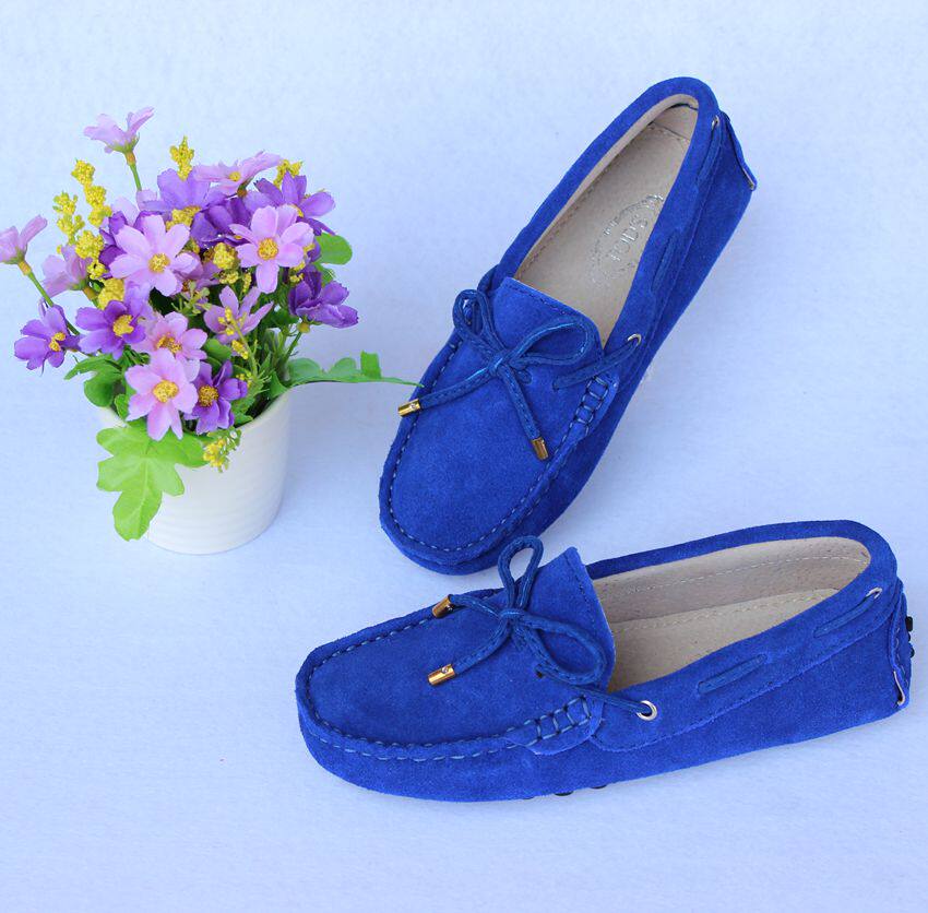 豆豆鞋2014新款女真皮平底单鞋 蝴蝶结女鞋 韩版孕妇鞋33小码宝蓝