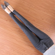 Xuân hè mới khói nhẹ quần jeans xám nữ eo cao bó sát skinny chín quần thun tự canh quần đáy bút chì - Quần tây thường