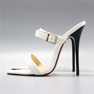 模特女凉拖454647码 13cm性感一字带细带细跟CD变装 SM大码