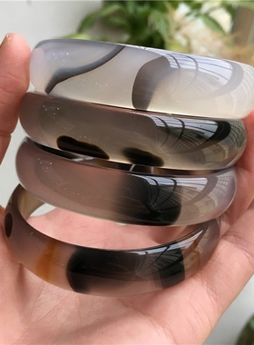 纯天然玉髓扁条秀气风水墨手镯