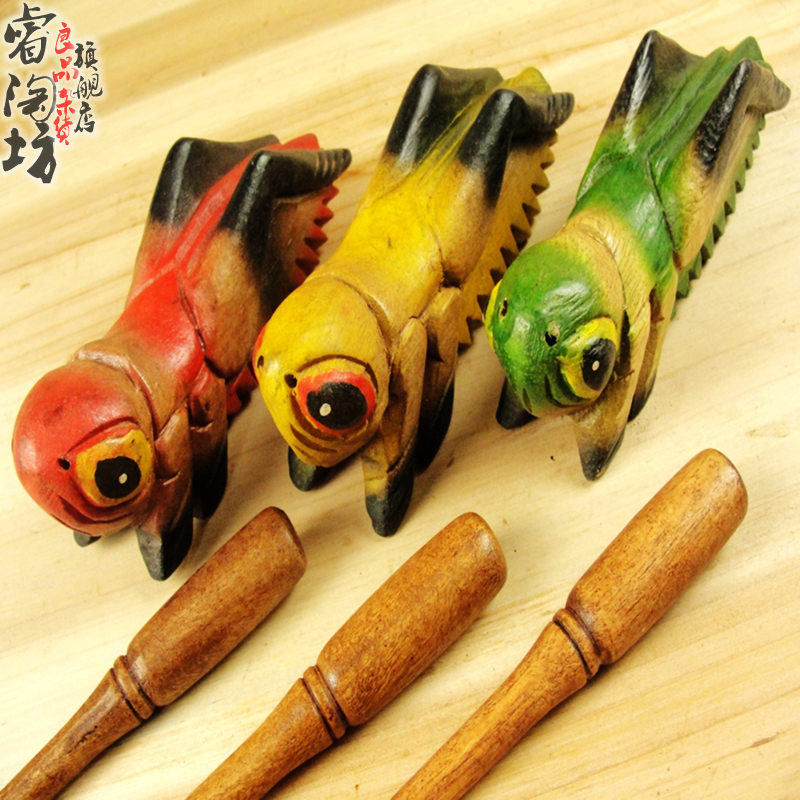 泰国芒果木动物木雕蚂蚱发声木偶多型号工艺品家居饰品儿童玩具