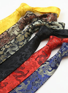 复古中国风民族风刺绣红色龙纹领带9CM宽版男士正装结婚庆典领带