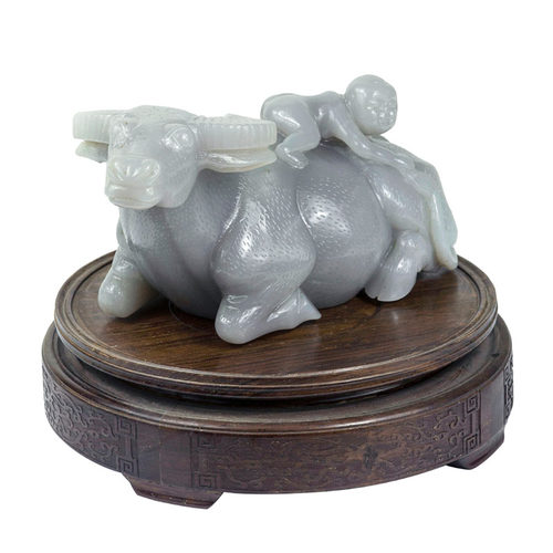 和田玉童子骑牛摆件钰达真玉收藏