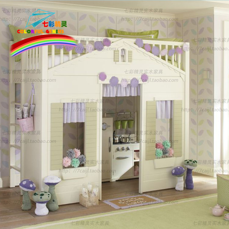 七彩精灵定制家具欧式美式实木创意特色儿童床城堡床房子床子母床