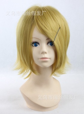 千本樱RIN镜音铃双子姐姐 土黄色金色 收脸 短发cosplay假发 假毛
