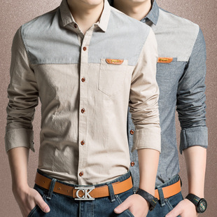 秋季男士牛津纺休闲韩版修身长袖衬衣棉加厚加绒衬衫大码牛仔保暖