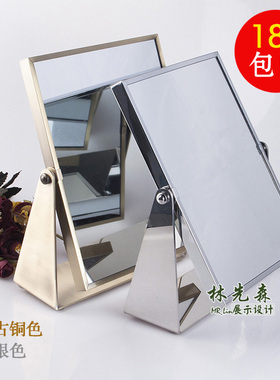 眼镜首饰珠宝店镜子柜台专用高档古铜方形双面展示台式佩戴化妆镜