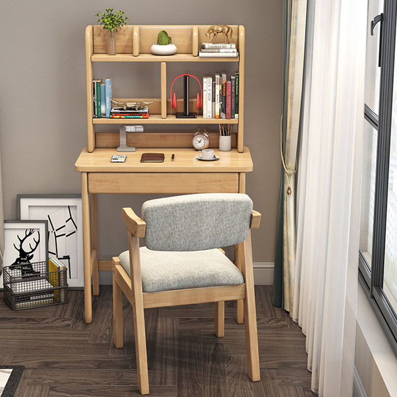 Solid wood desk bookshelf combination small apartment 70 learning simple single desk Children's junior high school students 60cm desk