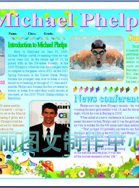 Michael Phelps电子小报成品体育明星菲尔普斯手抄报人物板报72
