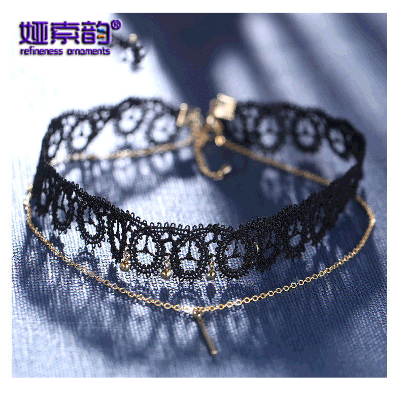 娅索韵幸福留言蕾丝项圈 女日韩版气质黑色原宿双层短款锁骨颈链|msdalam kategori Aksesori/Barang Kemas Fesyen, kalung - dari Buy2taobao.com untuk memberikan perkhidmatan ejen Taobao profesional membeli