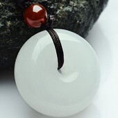 昆仑方解石羊脂白玉情侣款 正品 天然阿富汗白玉平安扣吊坠 玉坠