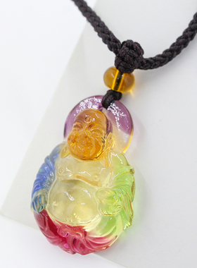 古法琉璃黄色饰品佛像保平安吊坠