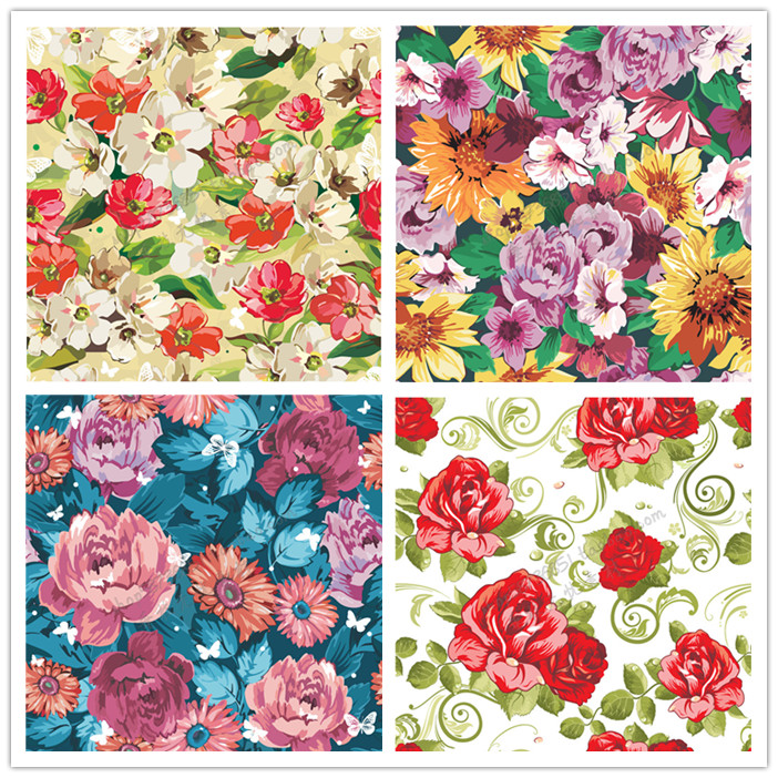 A1843矢量唯美大花玫瑰菊花牡丹四方连续纹样图案 AI设计素材