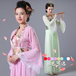 2018新款古装七仙女仙女服装唐装汉服古代贵妃古筝女装雪纺裙夏
