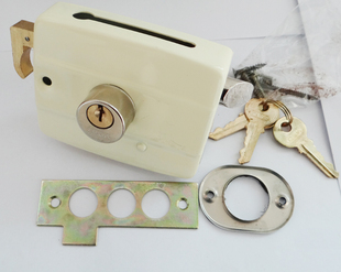 仙阁三保险117弹子门锁 三舌锁 铜芯老式防盗门锁 木门库房锁包邮