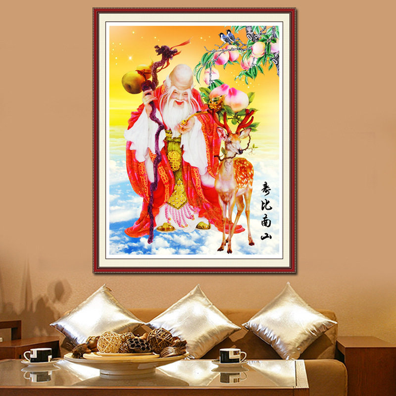 点沾贴珠子十字绣钻石绣寿比南山老寿星贴钻秀祝寿图粘贴满钻石