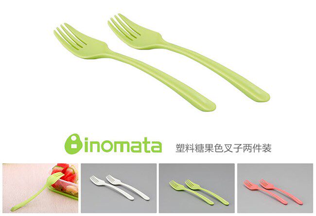 日本进口INOMATA 塑料餐叉 西餐甜点水果叉 糖果色儿童叉子 1019