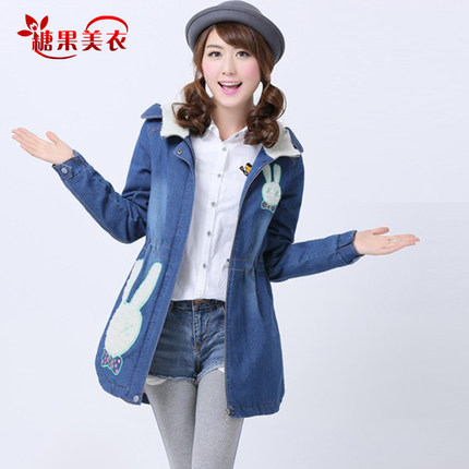 <em>冬季</em>棉衣女中学生牛仔<em>外套</em> <em>少女</em>冬装<em>2015</em>中长