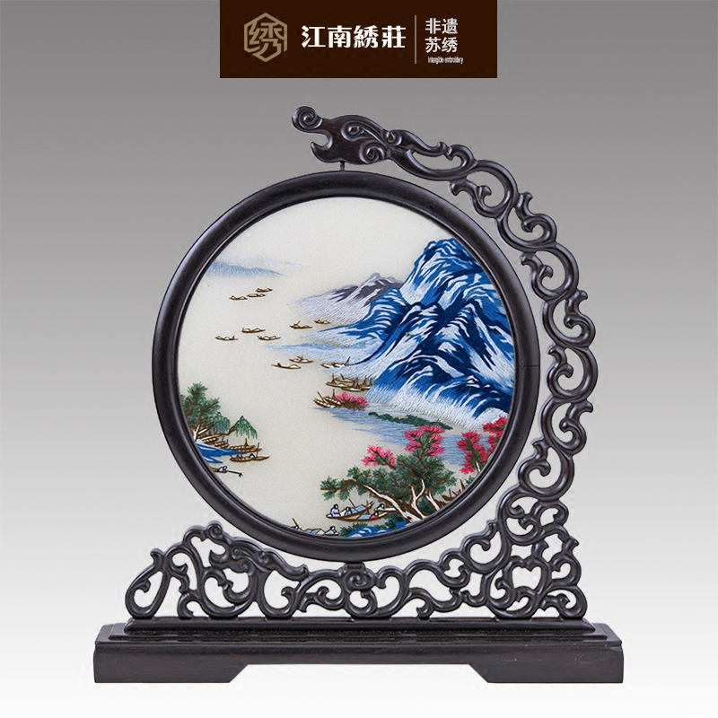工艺品摆件家居装饰品创意客厅玄关电视柜酒柜房间苏绣摆件双面绣