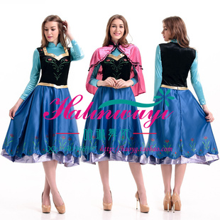 冰雪奇缘公主裙cosplay服装 安娜加冕成人cos连衣裙圣诞节礼服裙