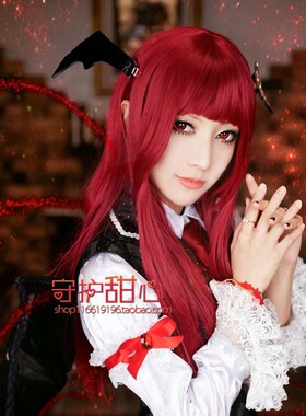 艾露莎夏娜东方project红魔乡小恶魔红色长直发加长版cosplay假发