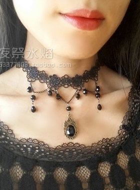 欧式哥特风复古水晶镂空蕾丝项链