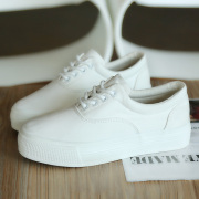 This spring of 2016 new simple fashion platform women's canvas shoes low cut thick solid color Korean version of little white shoes