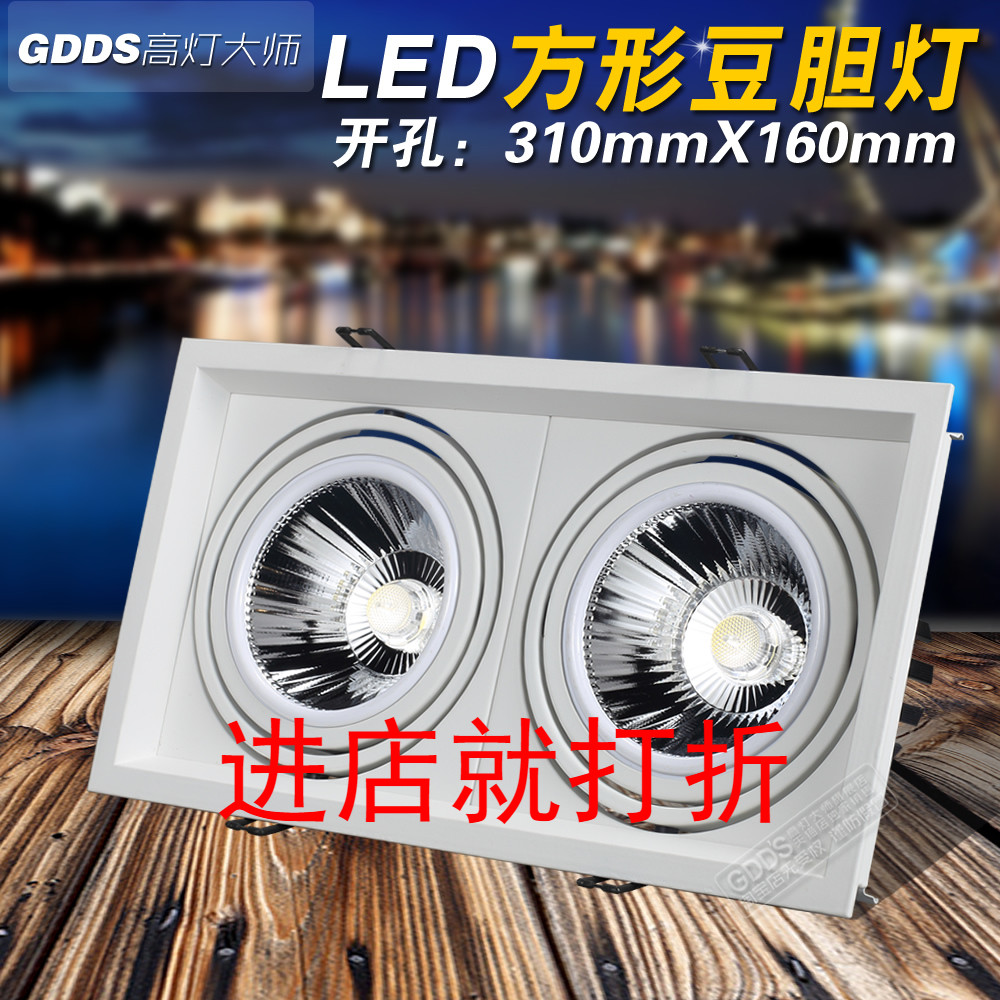 嵌入式双头斗胆灯led两头格栅射灯长方形cob二头方形筒灯豆胆黑色