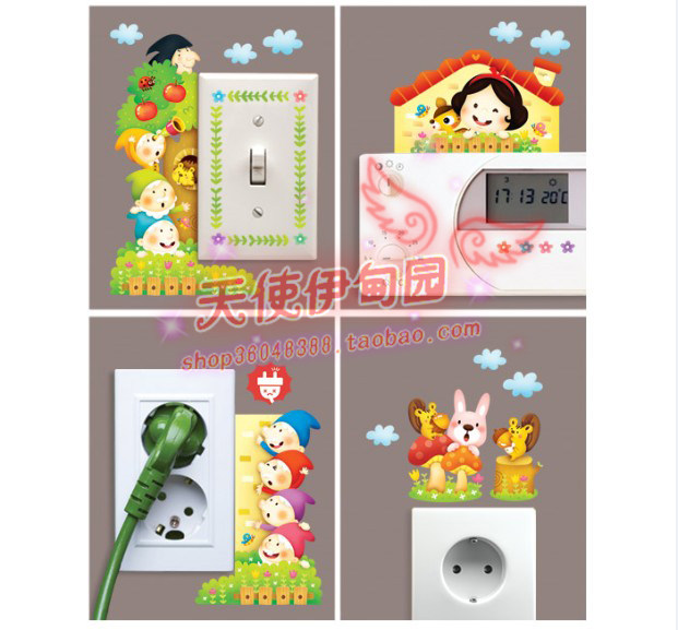 韩国进口开关贴纸可爱卡通冰箱贴荧光装饰画夜光墙贴插座框套贴花