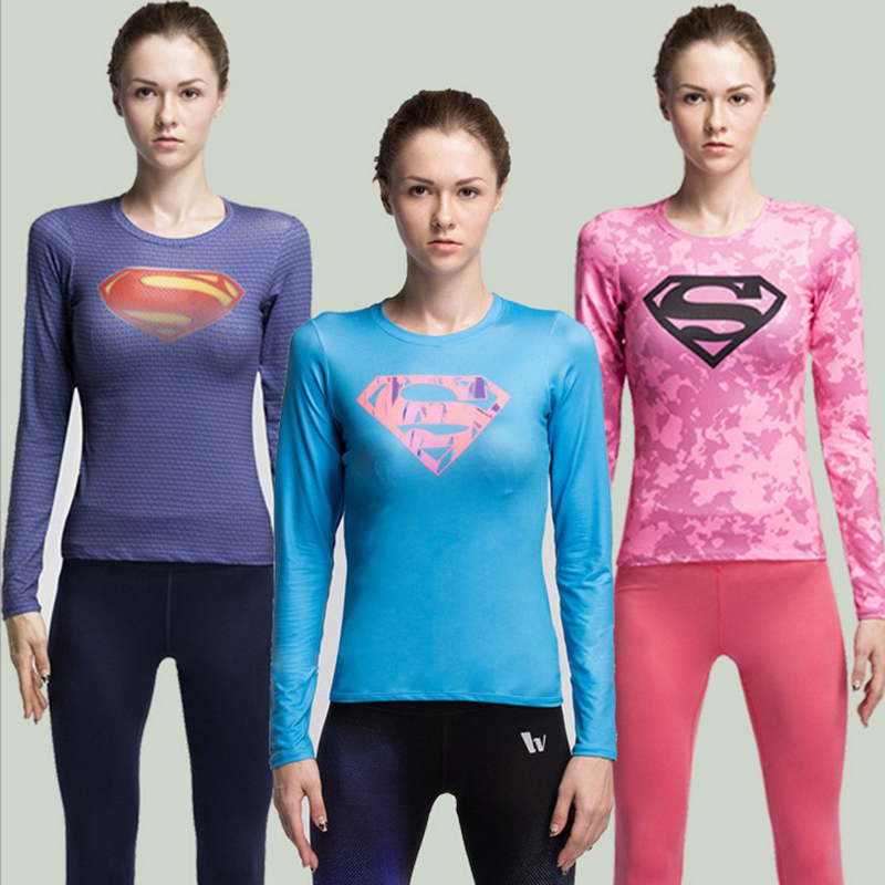 【清仓不退不换】美国队长超人运动长袖健身T恤瑜伽训练紧身衣女