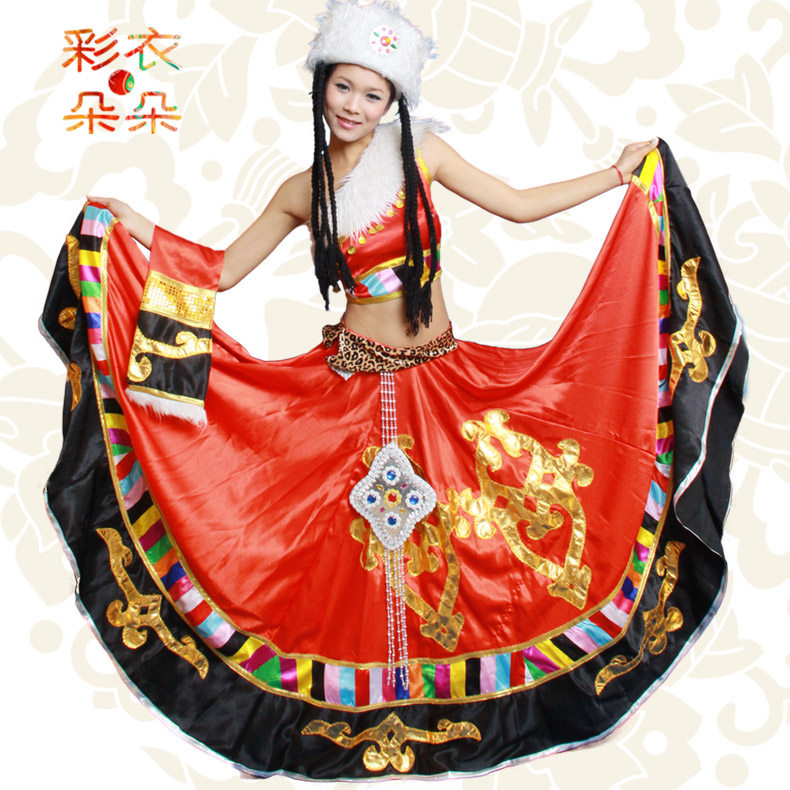彩衣朵朵唐古拉风舞台装大摆裙藏族舞蹈民族舞蹈演出服装女装6578