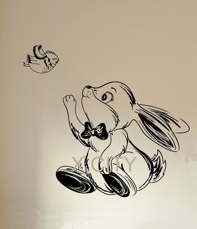可爱兔子与小鸟卡通装饰墙贴画幼稚园墙壁贴纸玻璃贴黑板贴