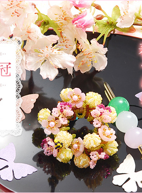 手工串珠进口米珠材料包挂件美丽花环/胸针三款日文走线教程