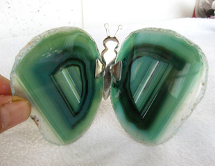 天然水晶17号玛瑙切片蝴蝶摆件原石7.5厘米灯饰玉髓蝴蝶电视墙