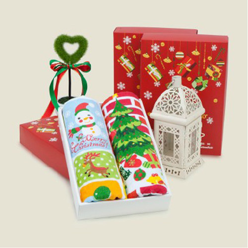 棉田正品 创意圣诞礼品 纯棉毛巾礼盒2条装 男生女生圣诞节礼物