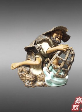 陶瓷渔翁电视柜姜太公钓鱼假山