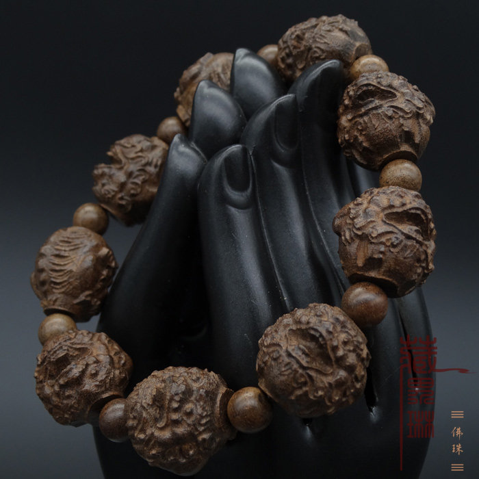 沉香木皮黑木黑檀雕貔貅珠十八罗汉四面佛佛珠男女款手串手链文玩