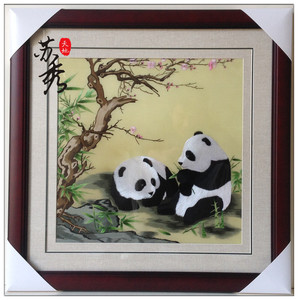 刺绣苏绣手工大熊猫苏绣 中国特色礼品苏绣熊猫 出国必带礼品苏绣