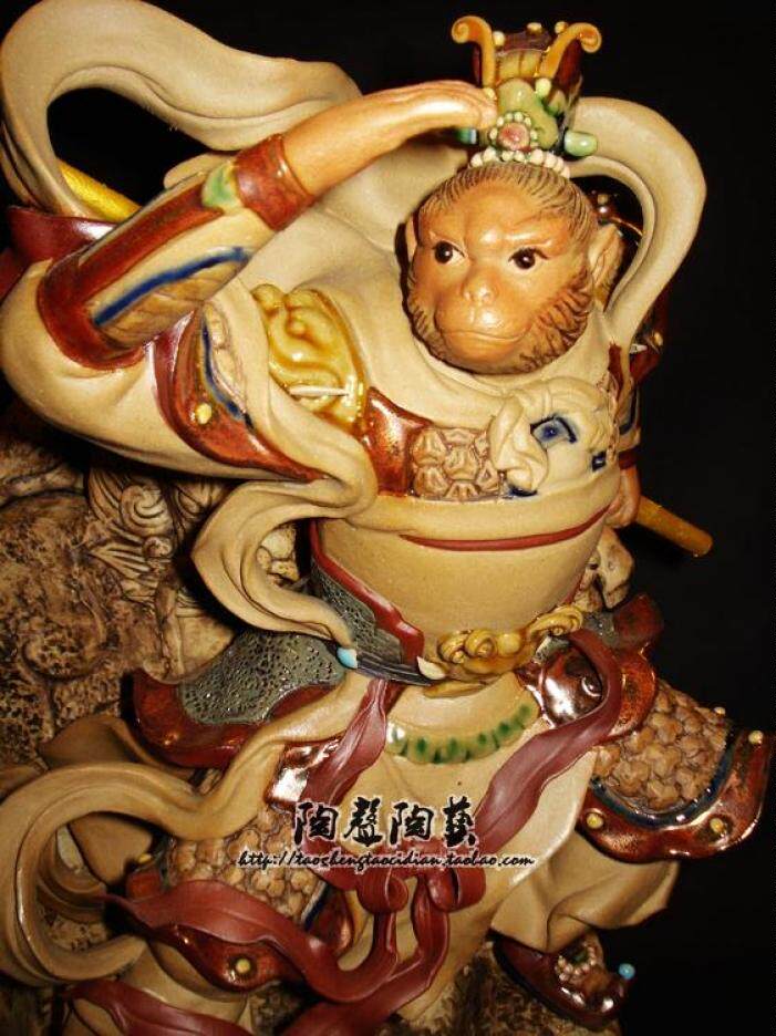 齐天大圣玄关摆件石湾陶瓷中式