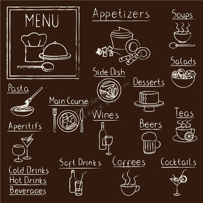 A2273矢量手绘简笔画风格实物咖啡饮料菜单标签模板 AI设计素材