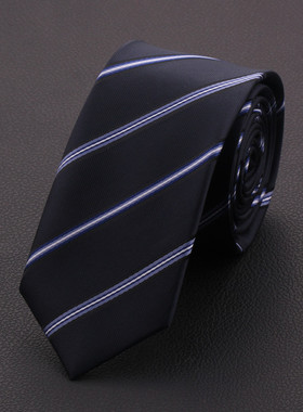 男女士 英伦深蓝色藏青色 条纹6cm 新郎结婚休闲韩版细窄潮流领带