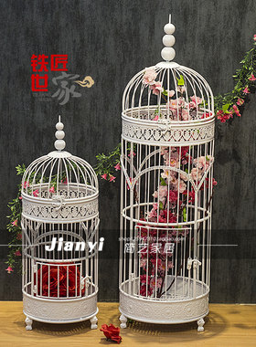 欧式铁艺鸟笼摆件 白色大号金属婚庆用鸟笼 软装欧式风格设计
