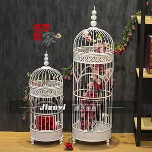 新款欧式铁艺鸟笼摆件橱窗鸟笼婚庆鸟笼铁艺鸟笼软装摆件白色大号